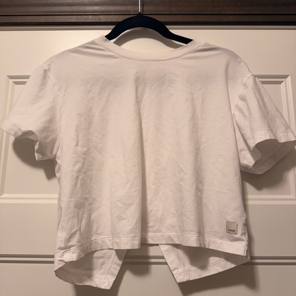 Cropped White Tee with Split Back Hem Detail - image 1